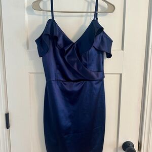 BCX Blue Mini Slip Dress with Flutter Sleeves